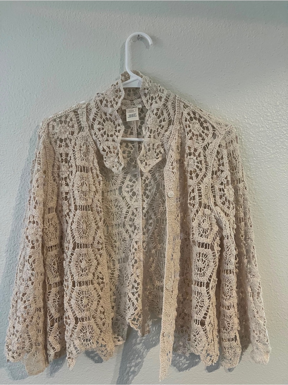 WHIT Cream Crochet Openwork Tunic Cardigan